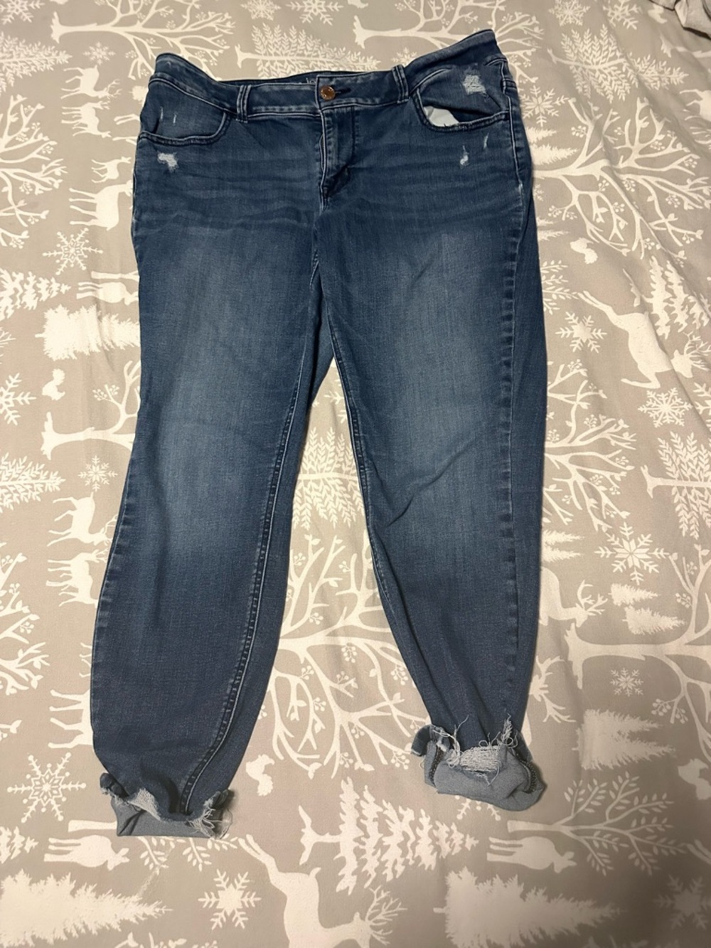 Maurices Dark Blue Skinny Jeans with Rolled Frayed Cuffs